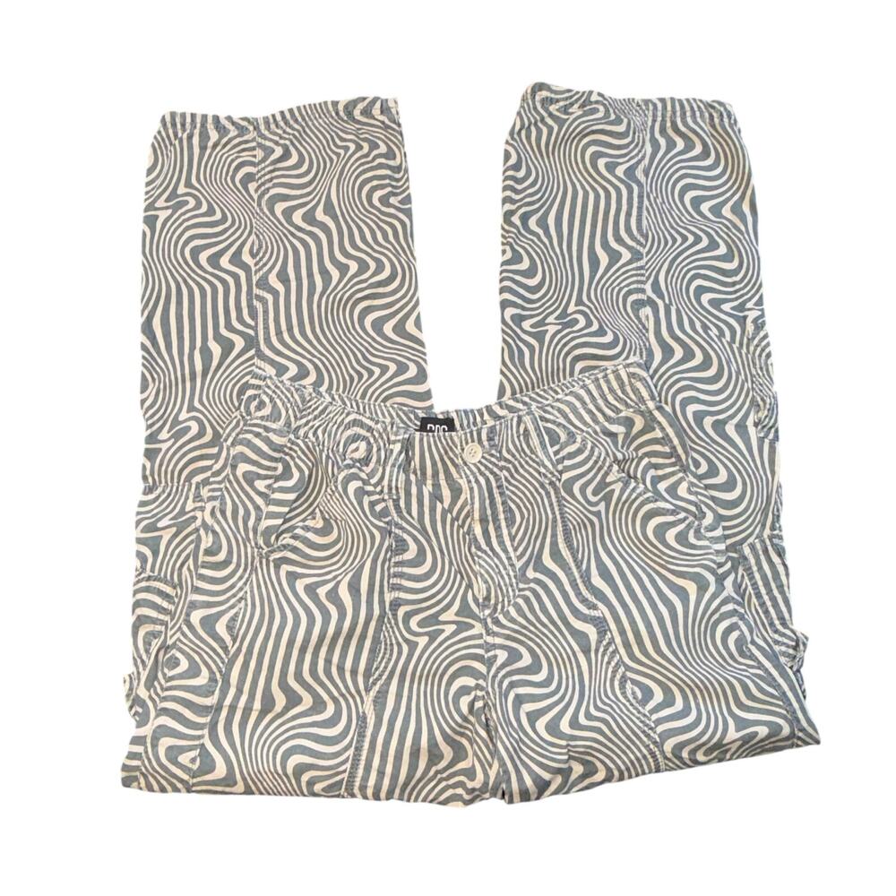 Y2K Cargo Pants Women's Medium Green Swirl Psycho Psychedelic Geometric Print